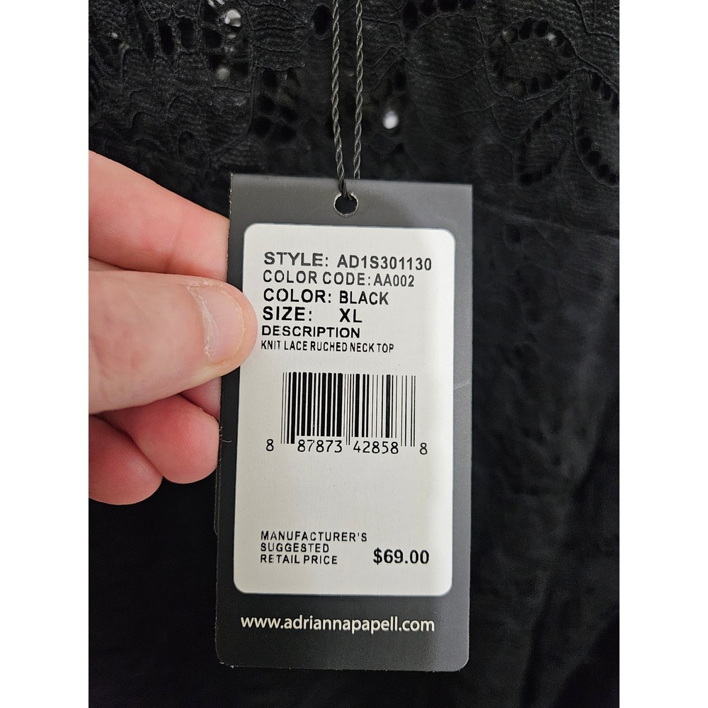 Adrianna Papell Black Knit Lace Ruched Mock Neck Top AD1S301130 XL New - Picture 3 of 9